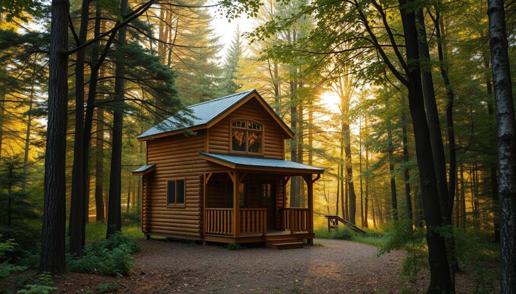 mały domek na działce leśnej