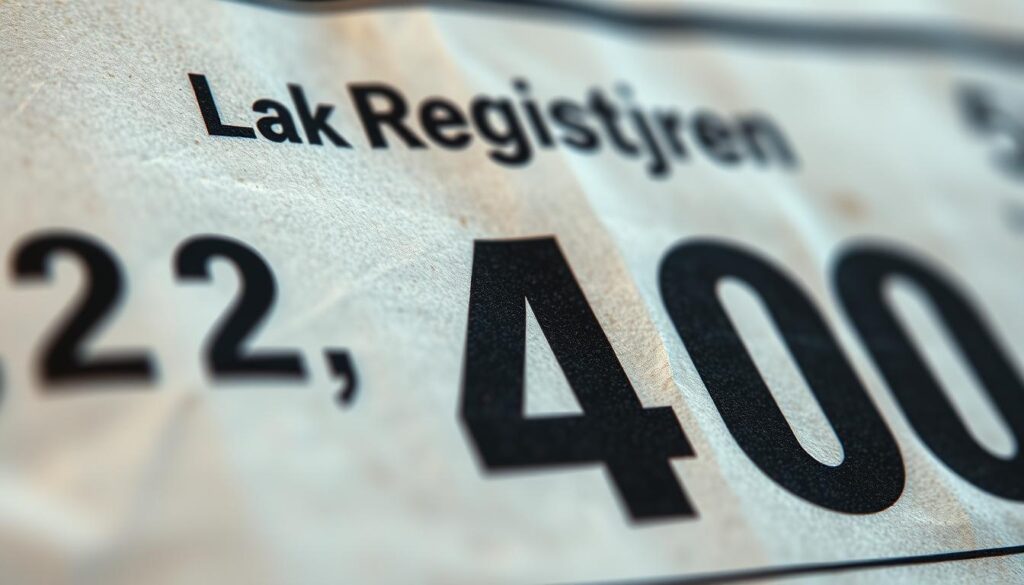 A close-up, high-resolution photograph of a land registry identification number, also known as a "rola numeru ewidencyjnego" or "parcel number", displayed on a weathered, textured document or form. The number is clearly legible, with a matte, tactile quality to the ink and paper. The lighting is soft and directional, creating subtle shadows that accentuate the dimensional details. The background is blurred, placing the identification number as the central focus, conveying its importance and significance in the context of land ownership and property records.