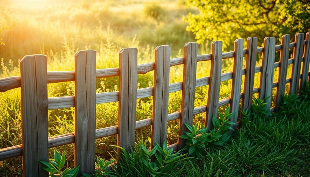 A rustic wooden fence stretches across a lush, verdant landscape. The planks, weathered by time and the elements, are arranged in a simple yet sturdy pattern, creating a natural barrier that seamlessly blends with the surrounding foliage. Warm sunlight filters through the gaps, casting a soft, golden glow over the scene. The fence's sturdy construction and organic materials evoke a sense of timelessness and practicality, perfectly suited for the article's focus on affordable and durable fencing solutions. The overall composition conveys a sense of tranquility and harmony, reflecting the section's emphasis on balancing cost and longevity. A rustic wooden fence stretches across a lush, verdant landscape. The planks, weathered by time and the elements, are arranged in a simple yet sturdy pattern, creating a natural barrier that seamlessly blends with the surrounding foliage. Warm sunlight filters through the gaps, casting a soft, golden glow over the scene. The fence's sturdy construction and organic materials evoke a sense of timelessness and practicality, perfectly suited for the article's focus on affordable and durable fencing solutions. The overall composition conveys a sense of tranquility and harmony, reflecting the section's emphasis on balancing cost and longevity.