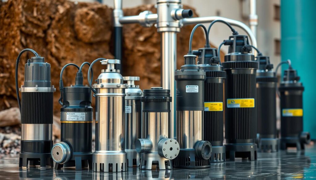 A well-lit, high-resolution image of a water well pump system, showcasing a variety of different hydrofor (or submersible water pump) models suitable for a drilled well. The foreground features several hydrofor options in various sizes, materials, and power capacities, allowing the viewer to compare and contrast the different features. The middle ground shows the installation setup, including the connection to the wellhead and any necessary plumbing or control components. The background depicts the overall well system, with the casing or housing of the drilled well visible, providing context for the hydrofor selection. The image conveys a sense of functionality, quality, and technical expertise, guiding the viewer through the decision-making process for choosing the appropriate hydrofor for a drilled well application.