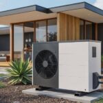 Powietrzna pompa ciepła przy nowym domu